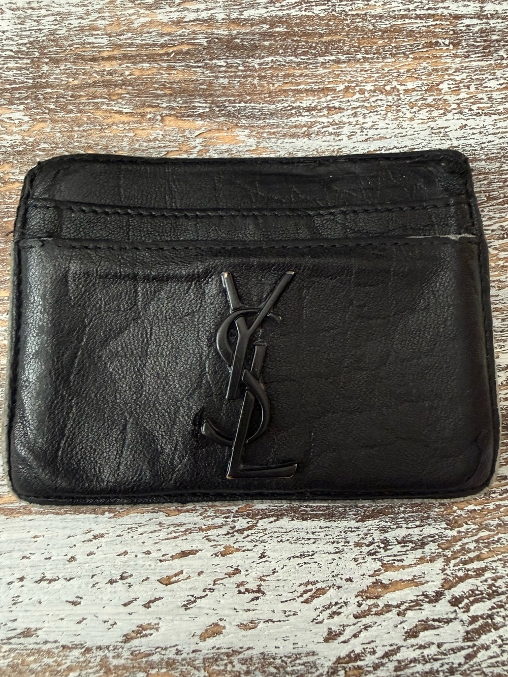 Yves Saint Laurent YSL card holder. Black leather.